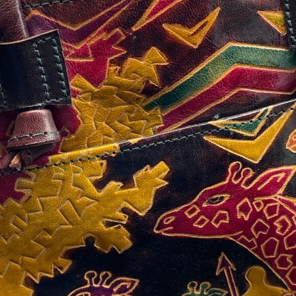 Vintage Hato Hasi Leather Colorful Giraffe Trees Shoulder Bag Purse 9”x5”x8” - Picture 3 of 8